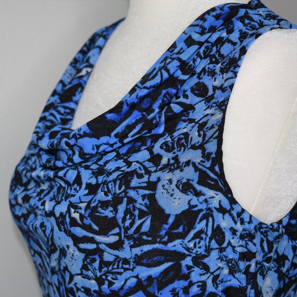 Cable & Gauge Women Floral Draped Neck Mesh Top Size Small Blue Lightweight - Picture 2 of 8